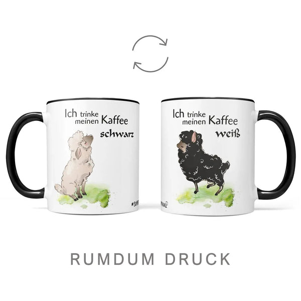 Tasse Schaf Kaffee weiß – Lustige Spruchtasse mit Schafmotiv in Grün - Sunnywall - Individualität trifft Design