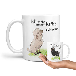 Tasse Schaf Kaffee weiß – Lustige Spruchtasse mit Schafmotiv in Grün - Sunnywall - Individualität trifft Design