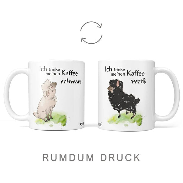 Tasse Schaf Kaffee weiß – Lustige Spruchtasse mit Schafmotiv in Grün - Sunnywall - Individualität trifft Design