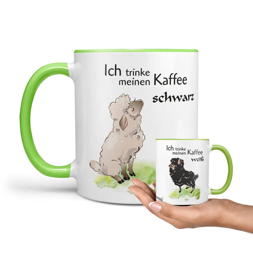 Tasse Schaf Kaffee weiß – Lustige Spruchtasse mit Schafmotiv in Grün - Sunnywall - Individualität trifft Design