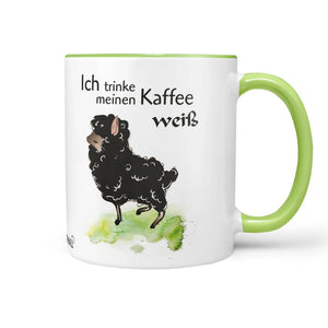 Tasse Schaf Kaffee weiß – Lustige Spruchtasse mit Schafmotiv in Grün - Sunnywall - Individualität trifft Design