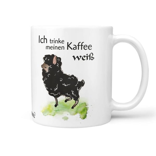 Tasse Schaf Kaffee weiß – Lustige Spruchtasse mit Schafmotiv in Grün - Sunnywall - Individualität trifft Design
