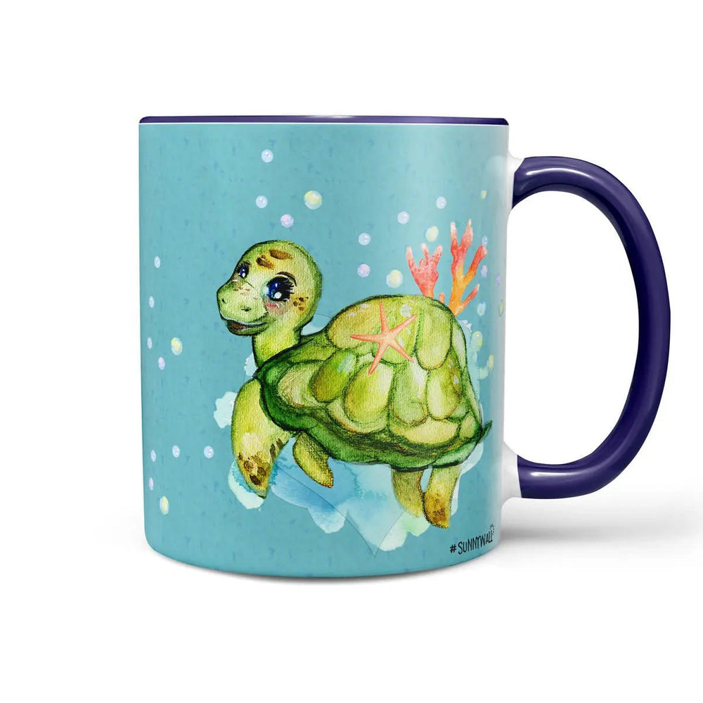 Tasse Schildkröte Trinchen unter Wasser auf blauer Tasse - Sunnywall - Individualität trifft Design