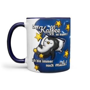 Tasse Spruch Kaffeetasse Kaffee kaputt! Ich bin immer noch müde! Pinguin - blau - Sunnywall - Individualität trifft Design