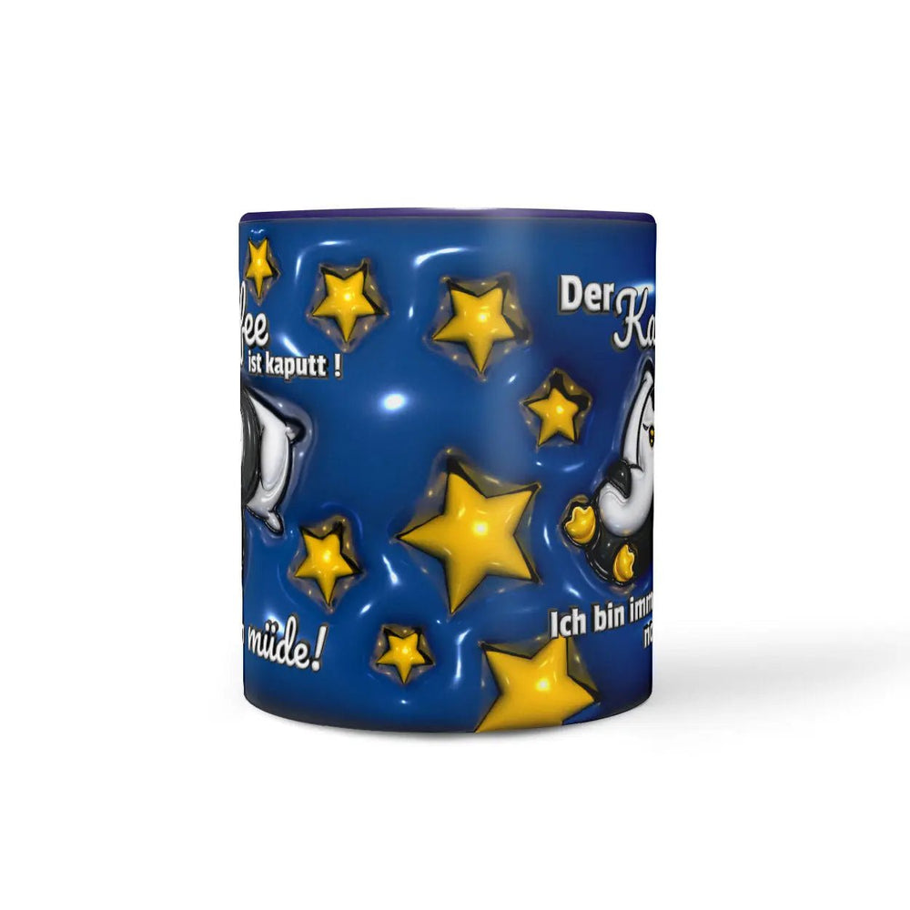 Tasse Spruch Kaffeetasse Kaffee kaputt! Ich bin immer noch müde! Pinguin - blau - Sunnywall - Individualität trifft Design