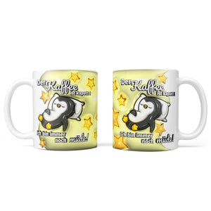 Tasse Spruch Kaffeetasse Kaffee kaputt! Ich bin immer noch müde! Pinguin - weiss - Sunnywall - Individualität trifft Design