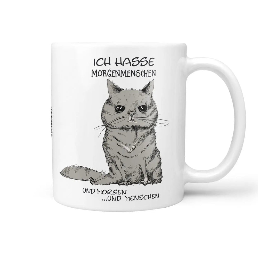 Tasse Spruch Kaffeetasse Katze Ich hasse Morgenmenschen - Sunnywall - Individualität trifft Design