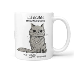 Tasse Spruch Kaffeetasse Katze Ich hasse Morgenmenschen - Sunnywall - Individualität trifft Design