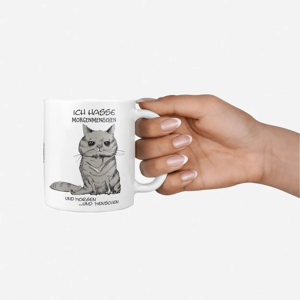 Tasse Spruch Kaffeetasse Katze Ich hasse Morgenmenschen - Sunnywall - Individualität trifft Design