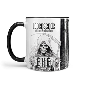 Tasse Spruch Kaffeetasse Lebensende mit drei Buchstaben - EHE - Statement - Sunnywall - Individualität trifft Design