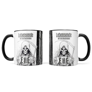 Tasse Spruch Kaffeetasse Lebensende mit drei Buchstaben - EHE - Statement - Sunnywall - Individualität trifft Design