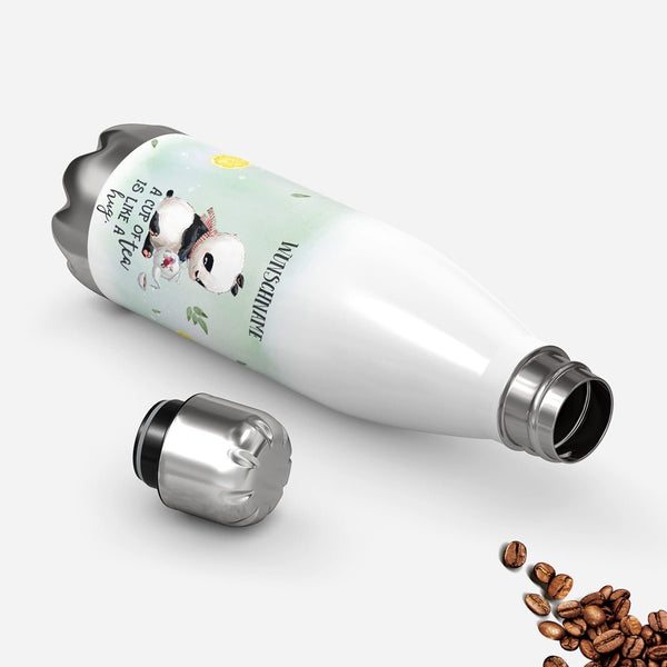 Thermosflasche 500 ml – Panda & Tee mit Wunschname - Sunnywall - Individualität trifft Design