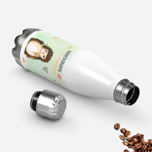 Thermosflasche 500 ml – Wunschname als Lieblingsmensch mit Igel & Blumenstrauß - Sunnywall - Individualität trifft Design