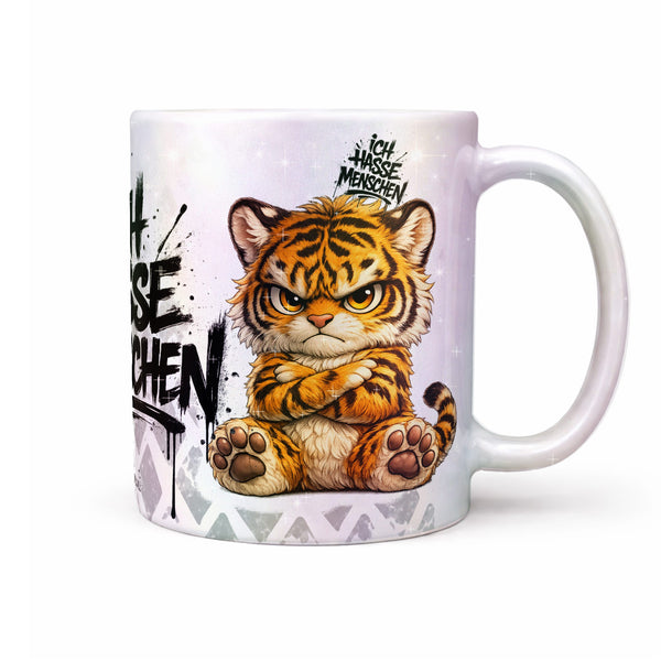 Tiger Tasse „Ich hasse Menschen“ – Lustige Kaffeetasse - Sunnywall - Individualität trifft Design