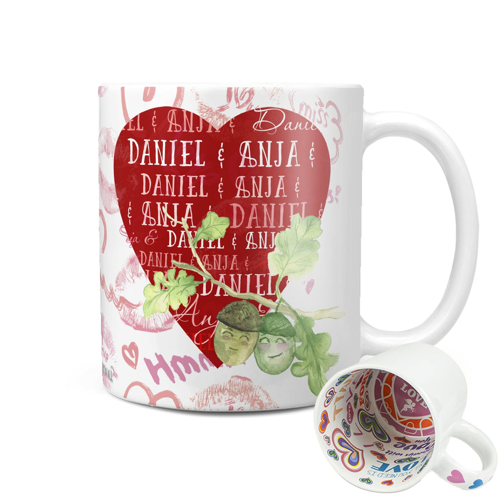 Valentinstagsgeschenk mit Wunschnamen Eichelherz Tasse personalisiert - Sunnywall - Individualität trifft Design