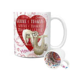 Valentinstagsgeschenk mit Wunschnamen Faultier Herz Tasse personalisiert - Sunnywall - Individualität trifft Design