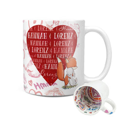 Valentinstagsgeschenk mit Wunschnamen Fuchs Hase Herz Tasse personalisiert - Sunnywall - Individualität trifft Design