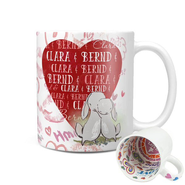Valentinstagsgeschenk mit Wunschnamen Hase Herz Tasse personalisiert - Sunnywall - Individualität trifft Design