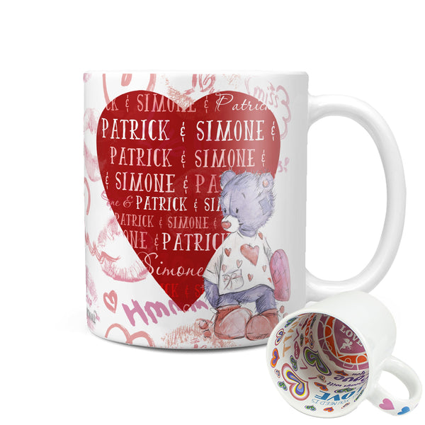 Valentinstagsgeschenk mit Wunschnamen Kuschelbär Herz Tasse personalisiert - Sunnywall - Individualität trifft Design