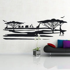 Wandtattoo Afrika Elefant – Savannenlandschaft mit Giraffen und Bäumen 160x60 cm - Sunnywall - Individualität trifft Design