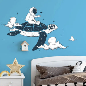 Wandtattoo Astronaut Schildkröte Kinderzimmer – Magisches Weltall-Abenteuer mit Tierfreund - Sunnywall - Individualität trifft Design