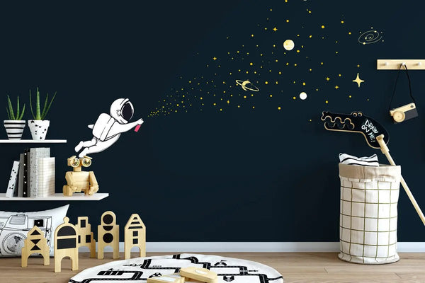Wandtattoo Astronaut Spraydose Sterne – Galaktisches Street-Art Design für Kinderzimmer - Sunnywall - Individualität trifft Design