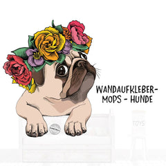 Wandtattoo Aufkleber Mops mit Blumenkranz - Sunnywall - Individualität trifft Design