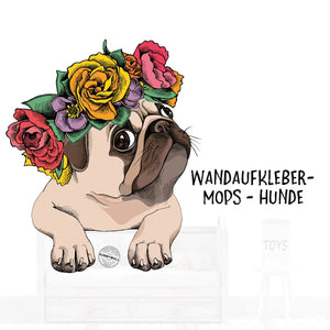 Wandtattoo Aufkleber Mops mit Blumenkranz - Sunnywall - Individualität trifft Design