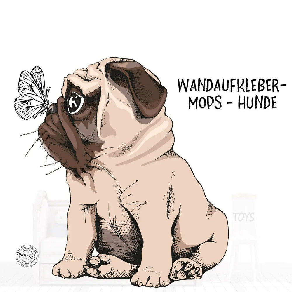 Wandtattoo Aufkleber Mops mit Schmetterling - Sunnywall - Individualität trifft Design