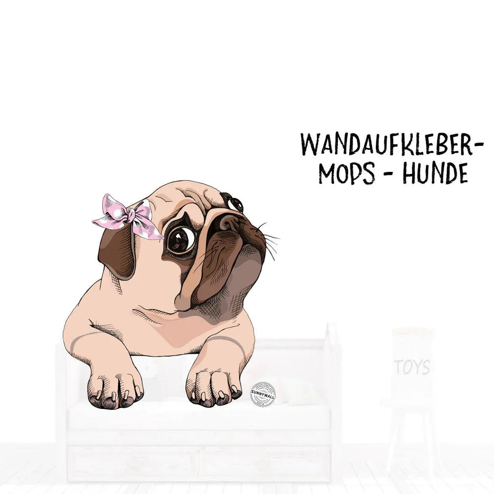 Wandtattoo Aufkleber Mops Schleife Mädchen Hund - Sunnywall - Individualität trifft Design
