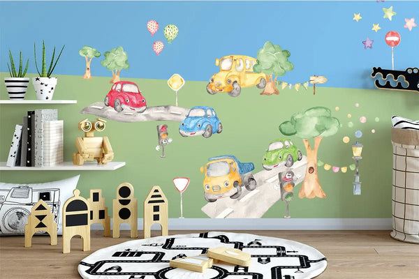Wandtattoo Autos Kinderzimmer – XXL Set mit Fahrzeugen, Straße & Verkehrsschildern - Sunnywall - Individualität trifft Design