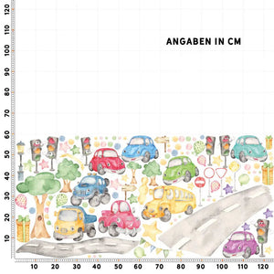 Wandtattoo Autos Kinderzimmer – XXL Set mit Fahrzeugen, Straße & Verkehrsschildern - Sunnywall - Individualität trifft Design
