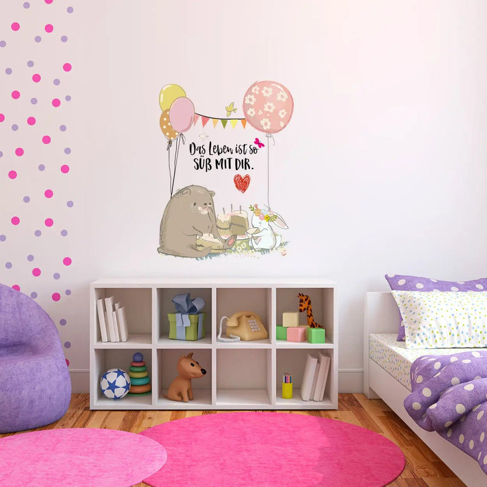 Wandtattoo Bär Hase Spruch – Das Leben ist so süß mit dir - Sunnywall - Individualität trifft Design