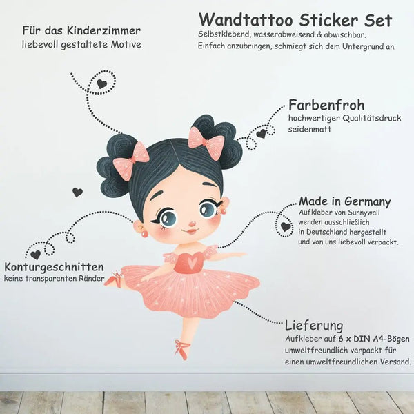 Wandtattoo Ballerina Kinderzimmer – Elegante Tanzmotive für kleine Tänzerinnen - Sunnywall - Individualität trifft Design