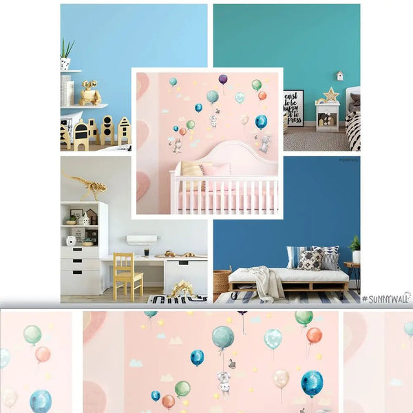 Wandtattoo Ballon Hasen Kinderzimmer Wandaufkleber Set – Niedliche Häschen mit Ballons - Sunnywall - Individualität trifft Design