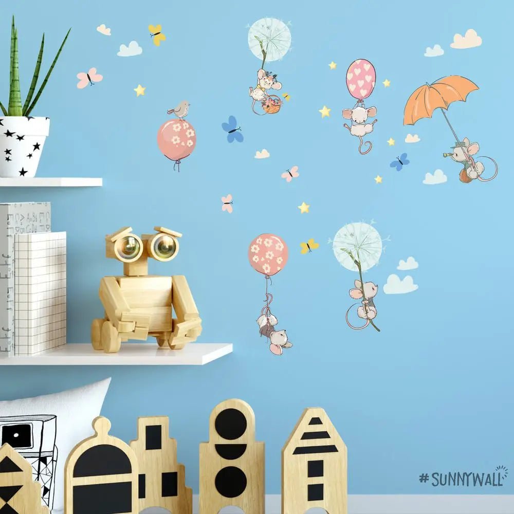 Wandtattoo Ballon Mäuse Kinderzimmer Wandaufkleber Set - Sunnywall - Individualität trifft Design
