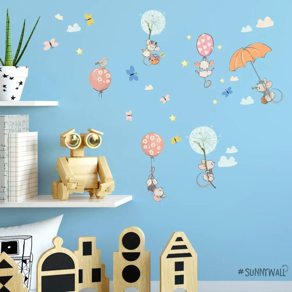 Wandtattoo Ballon Mäuse Kinderzimmer Wandaufkleber Set - Sunnywall - Individualität trifft Design