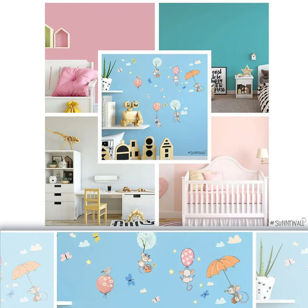 Wandtattoo Ballon Mäuse Kinderzimmer Wandaufkleber Set - Sunnywall - Individualität trifft Design