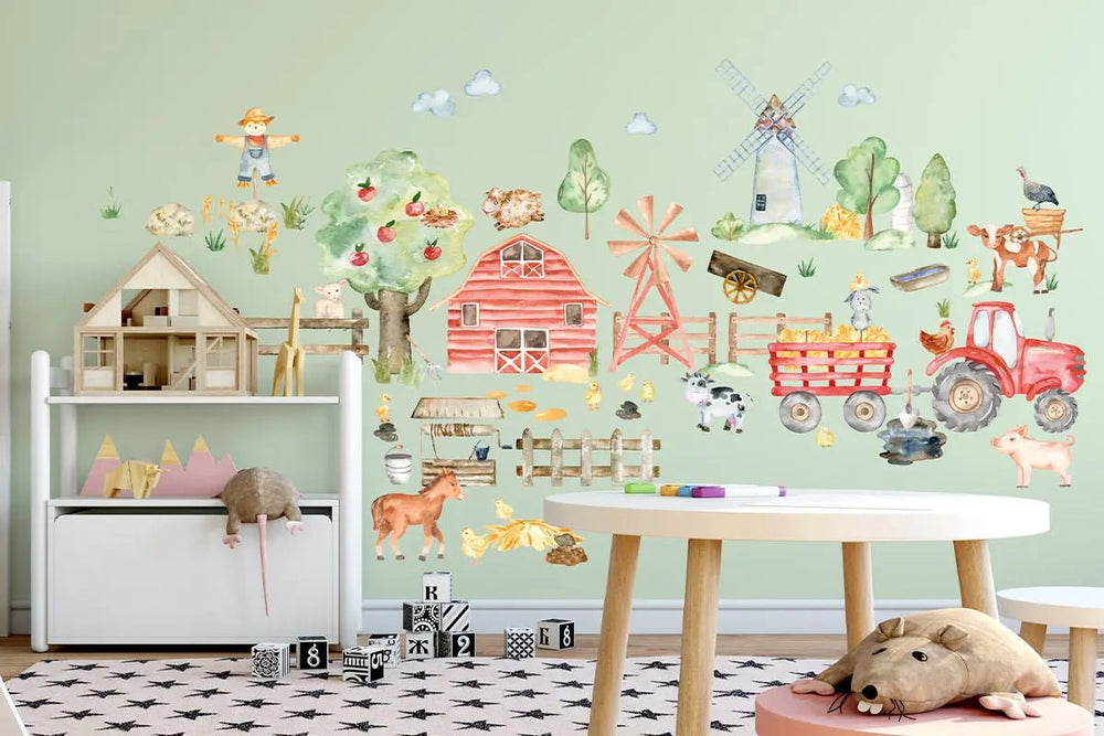 Wandtattoo Bauernhof Kinderzimmer – XXL Set mit Tieren, Stall & Traktor - Sunnywall - Individualität trifft Design