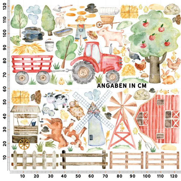 Wandtattoo Bauernhof Kinderzimmer – XXL Set mit Tieren, Stall & Traktor - Sunnywall - Individualität trifft Design