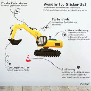 Wandtattoo Baufahrzeuge Kinderzimmer Wandaufkleber Set - Sunnywall - Individualität trifft Design
