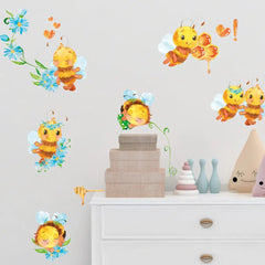 Wandtattoo Bienen Kinderzimmer – Farbenfrohes Blumenwiesen-Set mit süßen Bienchen - Sunnywall - Individualität trifft Design
