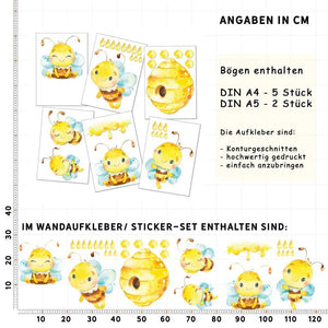 Wandtattoo Bienen Kinderzimmer – niedliche Bienen und Blumen bunt - Sunnywall - Individualität trifft Design
