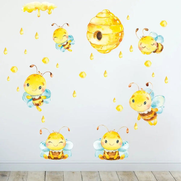 Wandtattoo Bienen Kinderzimmer – niedliche Bienen und Blumen bunt - Sunnywall - Individualität trifft Design