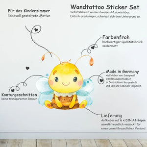Wandtattoo Bienen Kinderzimmer – niedliche Bienen und Blumen bunt - Sunnywall - Individualität trifft Design