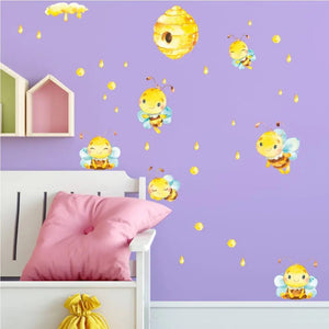 Wandtattoo Bienen Kinderzimmer – niedliche Bienen und Blumen bunt - Sunnywall - Individualität trifft Design