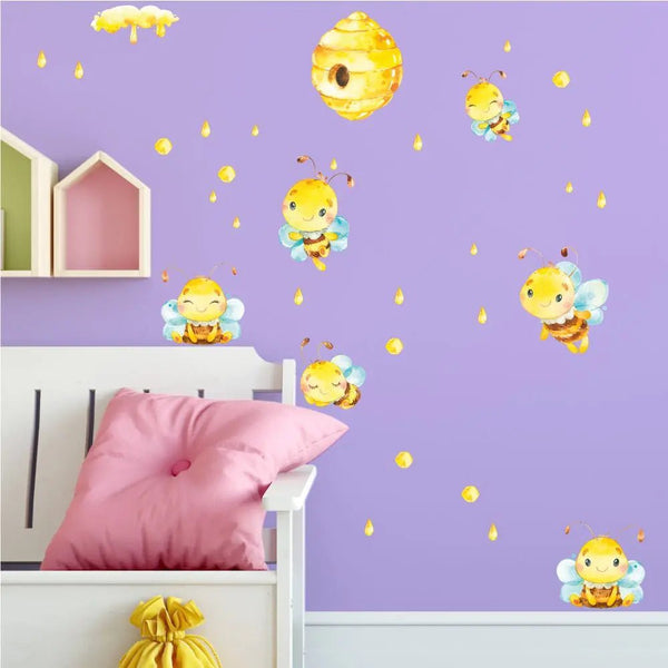 Wandtattoo Bienen Kinderzimmer – niedliche Bienen und Blumen bunt - Sunnywall - Individualität trifft Design