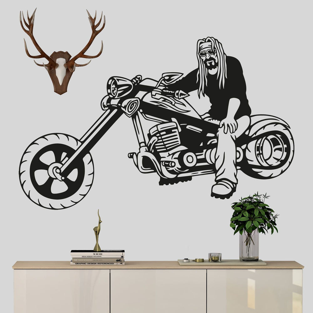 Wandtattoo Biker Chopper Fahrer Cooler Motorradfahrer mit Bandana - Sunnywall - Individualität trifft Design