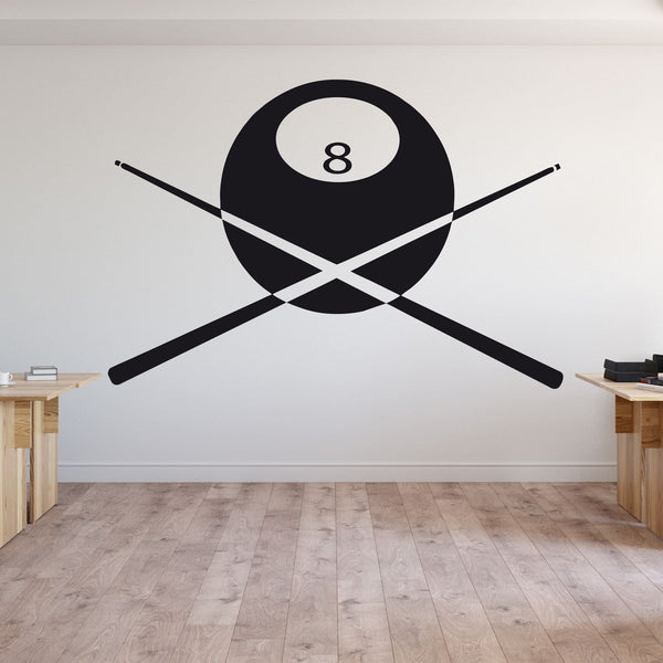 Wandtattoo Billiard 8er Kugel mit Queues – wandtattoo billiard für Hobbyraum oder Wohnzimmer - Sunnywall - Individualität trifft Design