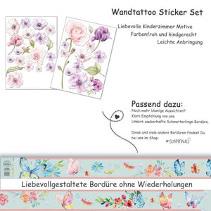 Wandtattoo Blumen Kinderzimmer Wandaufkleber Set – Florale Wanddeko - Sunnywall - Individualität trifft Design